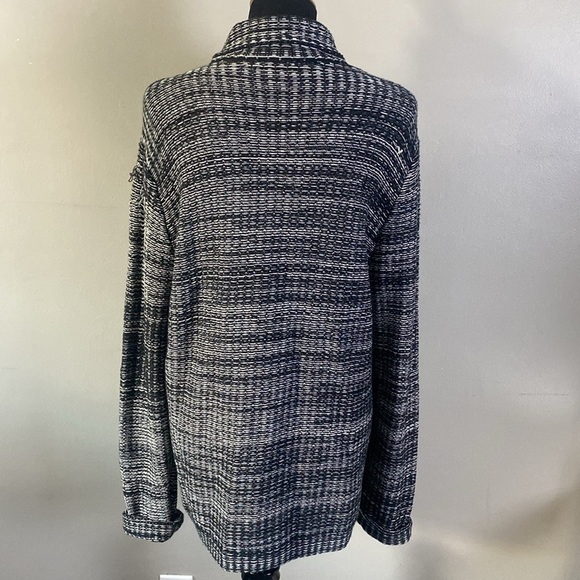 Chaps Black White Sweater Jacket Houndstooth Chevron Striped Mixed Pattern NWOT - Picture 7 of 8